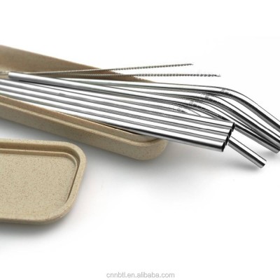 Eco-frindly Stainless Steel Straws Metal Drinking Straws 8.5 inches set of 4 bent 4 straight with 2 cleaning brushes