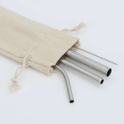 Stainless Steel Metal Drinking Straws sets include 1 regular 1 smoothie 1 bubble tea straws with 1 cleaning brush in cloth bag