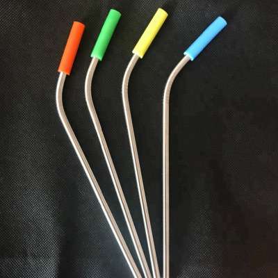 Promotion custom concise bend straw drinking straw 4 pcs+1 brush in linen bag