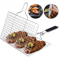 Stainless Steel Grilling Basket with Removable Handle, Grill Mat, Sauce Bottle and Carrying Pouch Perfect for Vegetable and meat