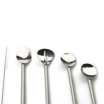 Professional manufacturer stainless steel spoon straw with straw brush for promotion