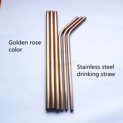 Ebay hot selling food grade Golden rose color Stainless steel straws